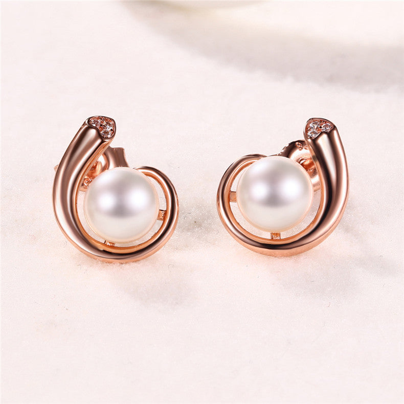 S925 Sterling Silver Jewelry Earrings Natural Freshwater Pearl Gemstone Rose Gold Plating Earrings