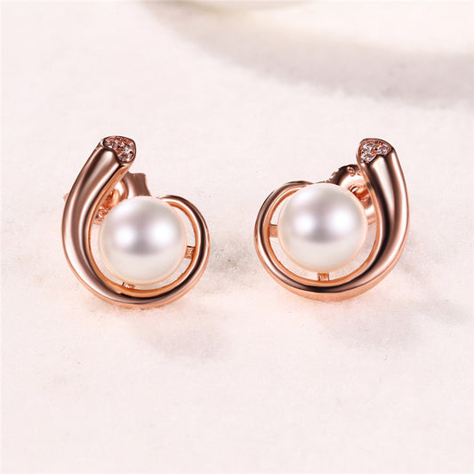 S925 Sterling Silver Jewelry Earrings Natural Freshwater Pearl Gemstone Rose Gold Plating Earrings