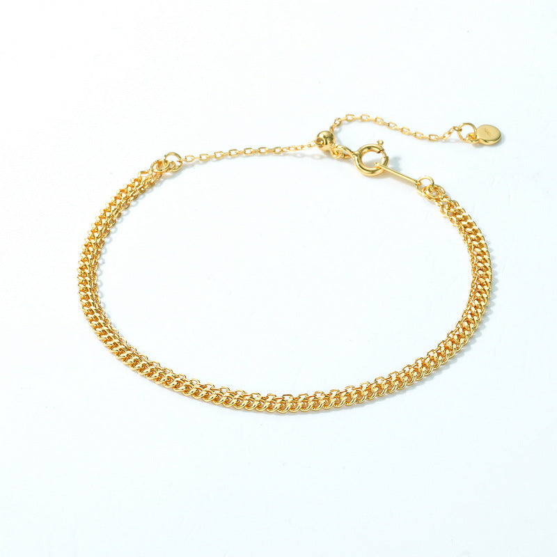 S925 Sterling Silver Jewelry Chain Gold Plating Double Layers Side Chain Bracelet