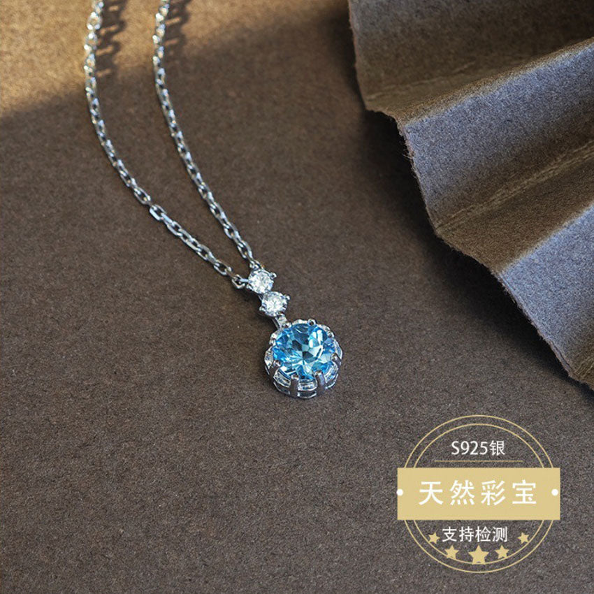 Natural Topaz Gemstone Fine Jewelry 925 Sterling Silver Classic Luxury Charms Necklace