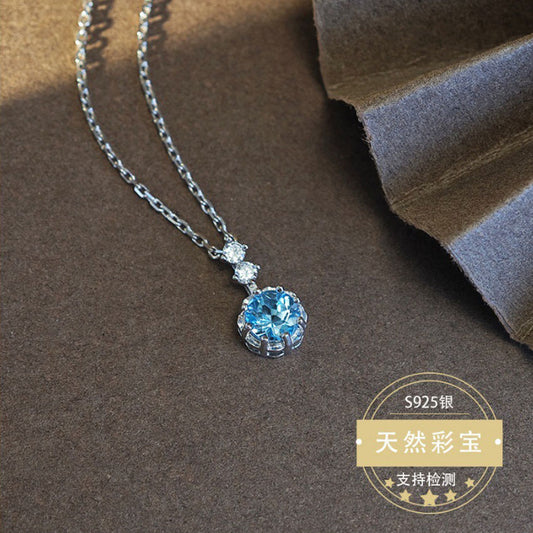 Natural Topaz Gemstone Fine Jewelry 925 Sterling Silver Classic Luxury Charms Necklace