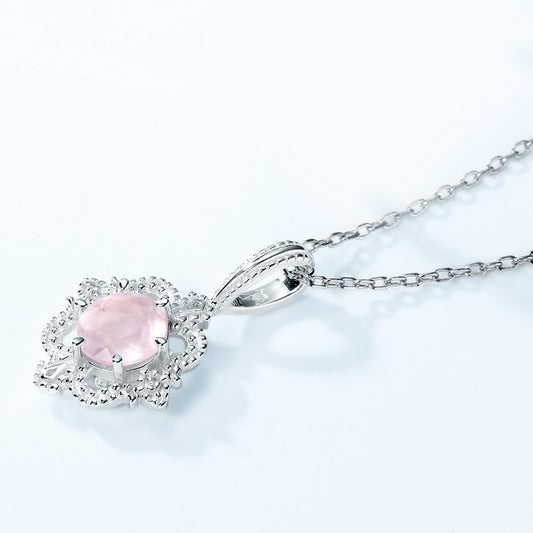 S925 Sterling Silver Jewelry Charms Gold Plating Natural Rose Quartz Necklace Pendants