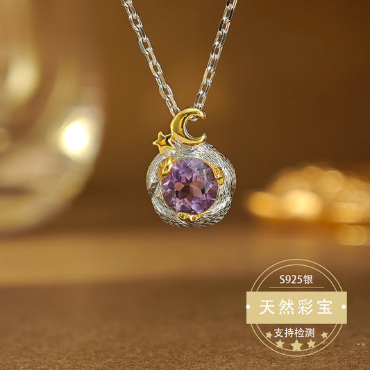 S925 Sterling Silver Jewelry Necklace Natural Citrine Gemstone Unique Design Charms Necklace
