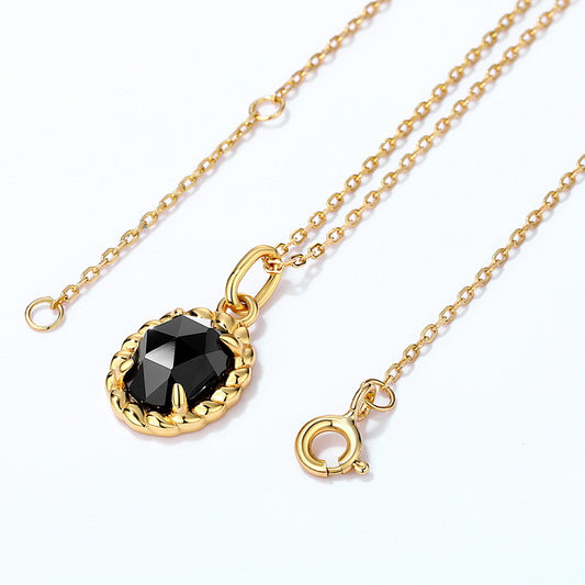 S925 Sterling Silver Jewelry Pendants Natural Black Onyx Gemstone Gold Plating Necklace Charms