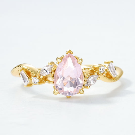 S925 Sterling Silver Jewelry Ring Natural Rose Quartz Gemstone Champagne Gold Plating Rings