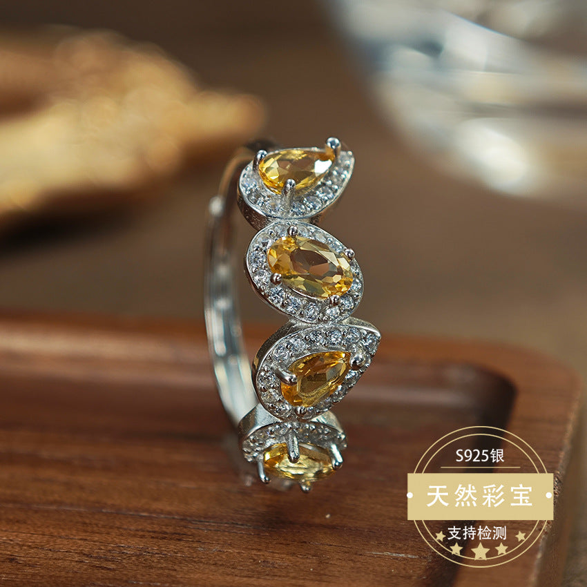 Natural Citrine Gemstone Fine Jewelry 925 Sterling Silver Light Luxury Unique Design Rings