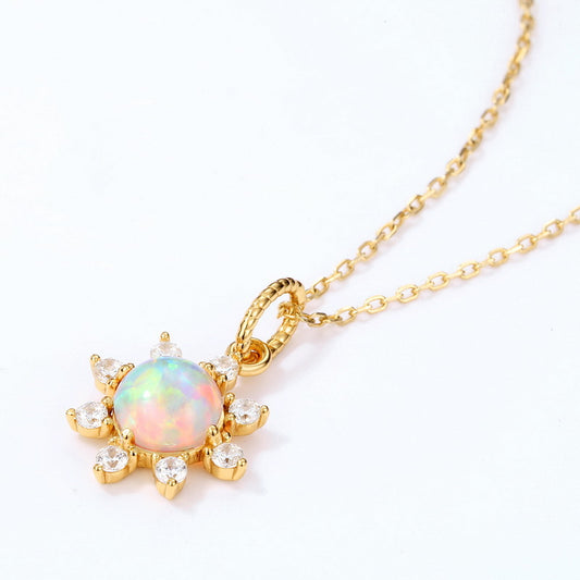 S925 Sterling Silver Jewelry Pendant Gold Plating Opal Gemstone Sunshine Style Necklace Pendant