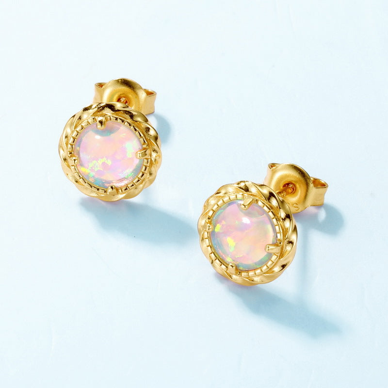 S925 Sterling Silver Jewelry Exquisite Opal Gemstone Simple Luxury Stud Earrings