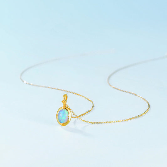 S925 Sterling Silver Jewelry Pendant Gold Plating Opal Gemstone Vintage Style Necklace Pendant
