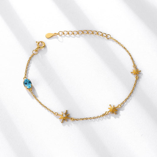 S925 Sterling Silver Jewelry Bracelets Natural Swiss Blue Topaz Gemstone Chain Bracelet