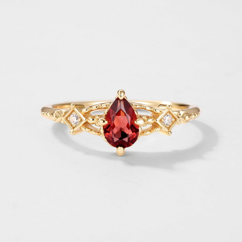 S925 Sterling Silver Jewelry Ring Natural Mozambique Garnet Gemstone Simple Luxury Rings