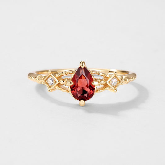 S925 Sterling Silver Jewelry Ring Natural Mozambique Garnet Gemstone Simple Luxury Rings