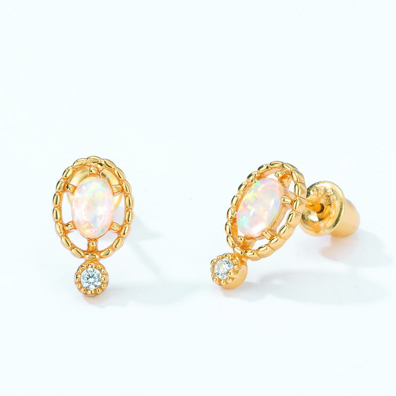 S925 Sterling Silver Jewelry Earrings Opal Gemstone Gold Plating Simple Luxury Earrings