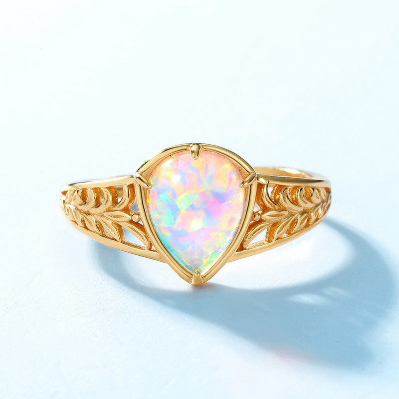 S925 Sterling Silver Jewelry Gold Plating Opal Gemstone Vintage Stripe Style Rings
