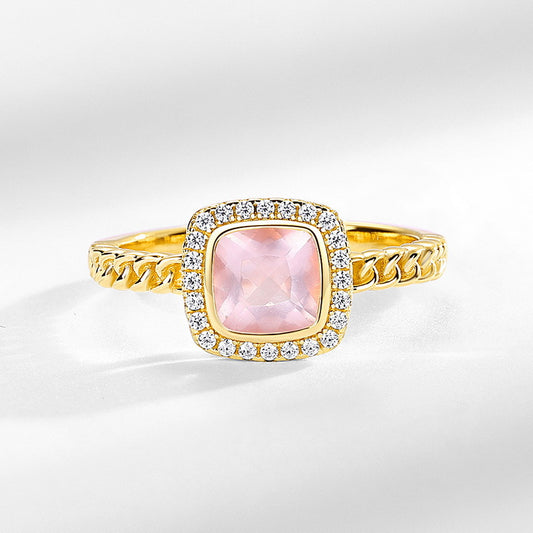 S925 Sterling Silver Jewelry Ring Natural Rose Quartz Fashion Simple Luxury Rings