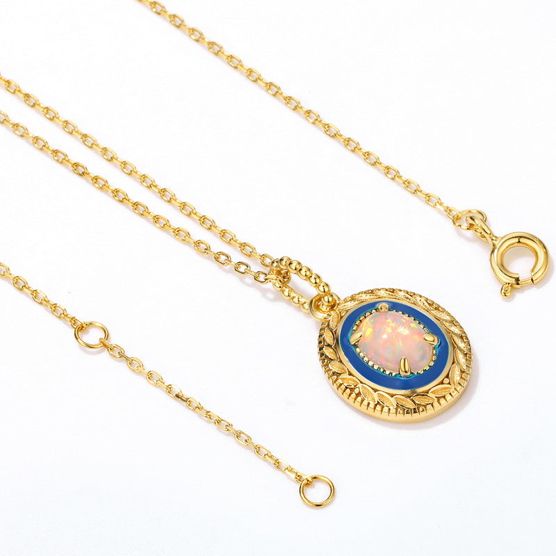 S925 Sterling Silver Jewelry Pendants Opal Gemstone Enamel Craft Necklace Charms