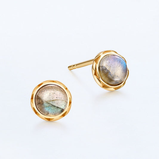 S925 Sterling Silver Jewelry Earrings Natural Labradorite Gemstone Round Style Stud Earrings