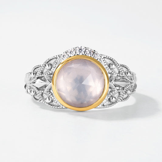 S925 Sterling Silver Jewelry Ring Natural Rose Quartz Gemstone Vintage Style Rings