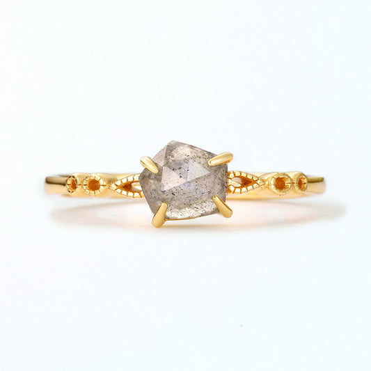 S925 Sterling Silver Jewelry Ring Natural Labradorite Gemstone Geometric Style Exquisite Rings