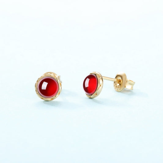 S925 Sterling Silver Jewelry Earrings Natural Mozambique Garnet Gemstone Stud Earrings