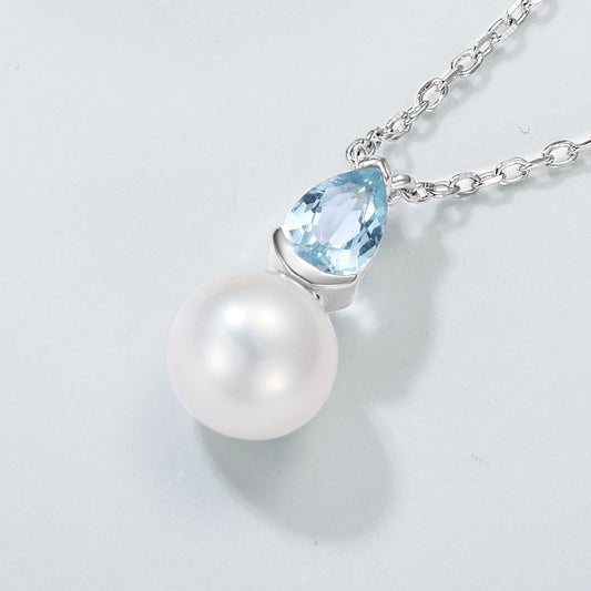S925 Sterling Silver Jewelry Necklace Natural Freshwater Pearl Aquamarine Gemstone Charms Necklaces
