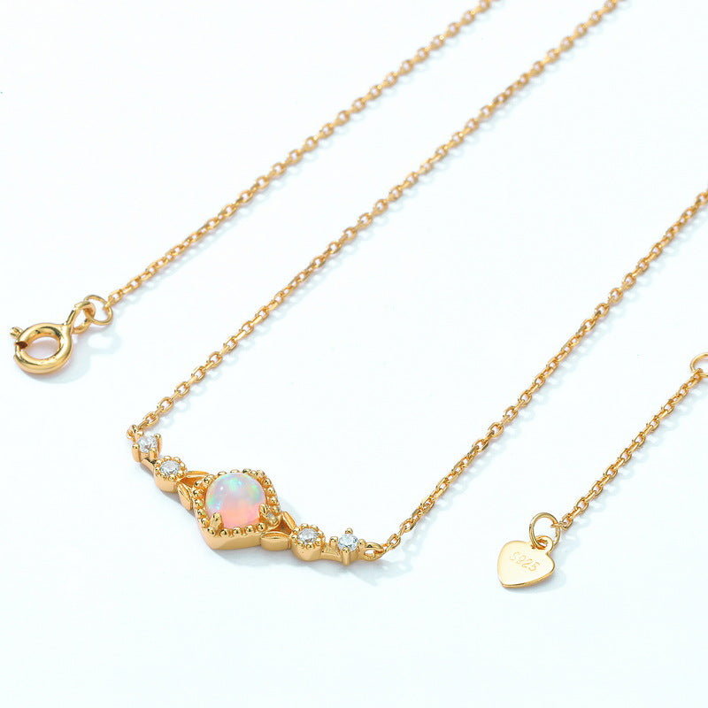 S925 Sterling Silver Jewelry Necklace Magical Color Opal Gemstone Choker Necklaces