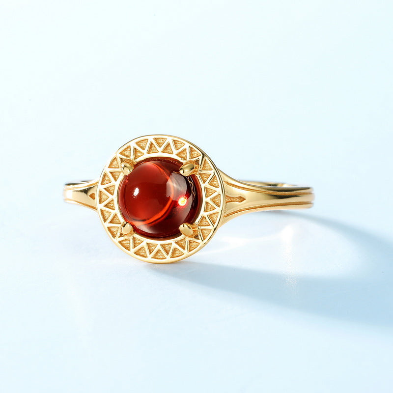 S925 Sterling Silver Jewelry Ring Natural Garnet Gemstone Vintage Palace Style Rings