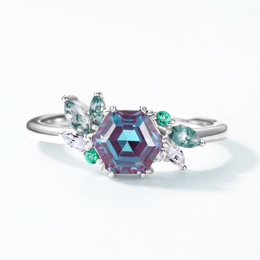S925 Sterling Silver Jewelry Ring Alexandrite Gemstone Fashion Floral Style Rings