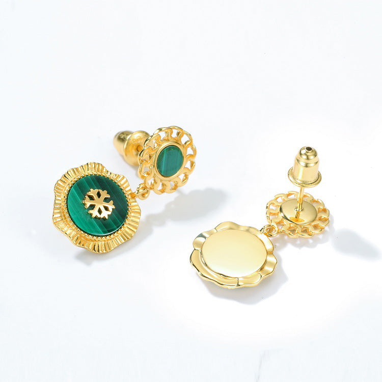 S925 Sterling Silver Jewelry Earrings Natural Malachite Gemstone Luxury Drop Earrings