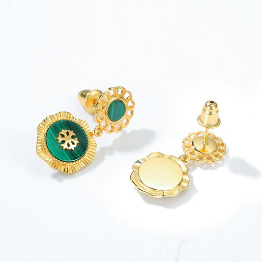 S925 Sterling Silver Jewelry Earrings Natural Malachite Gemstone Luxury Drop Earrings