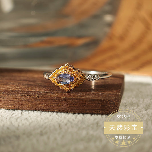 Natural Tanzanite Gemstone Fine Jewelry 925 Sterling Silver Vintage Style Jewelry Rings