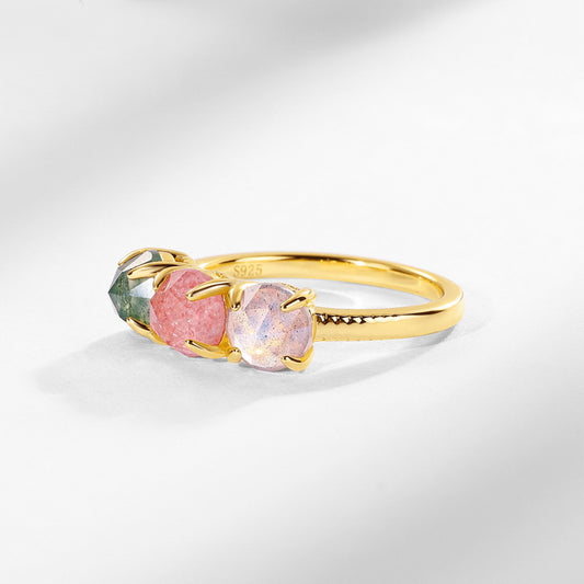 S925 Sterling Silver Jewelry Ring Natural Labradorite Gemstone Novel Colorful Rings