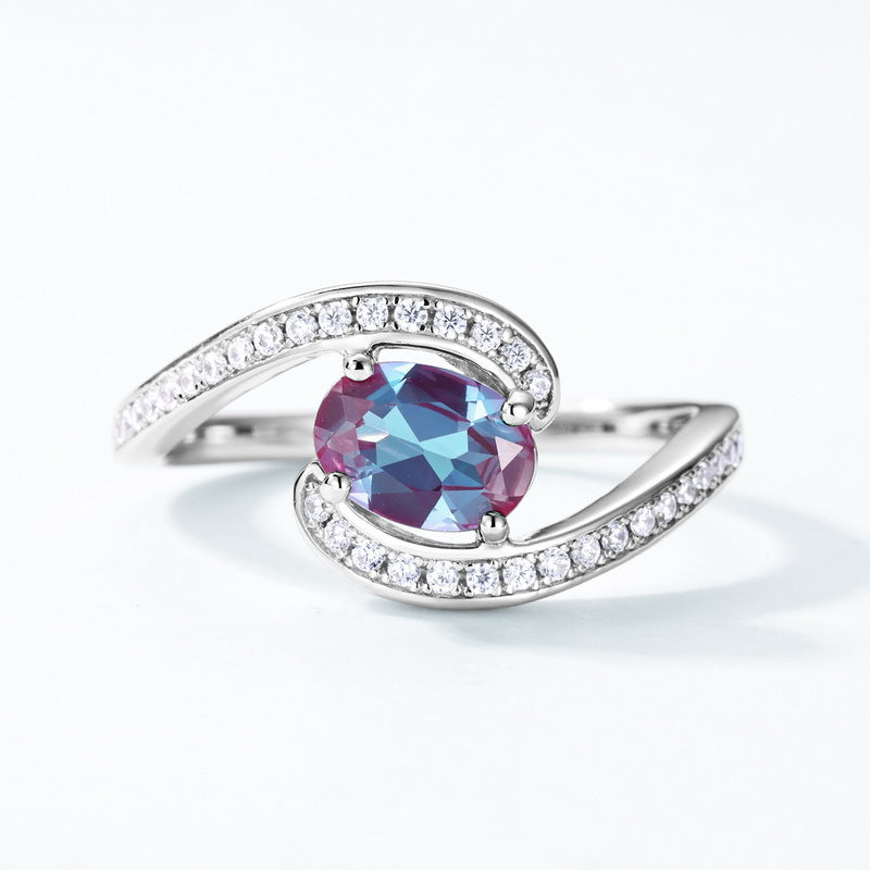 S925 Sterling Silver Jewelry Ring Alexandrite Gemstone Unique Wave Style Rings