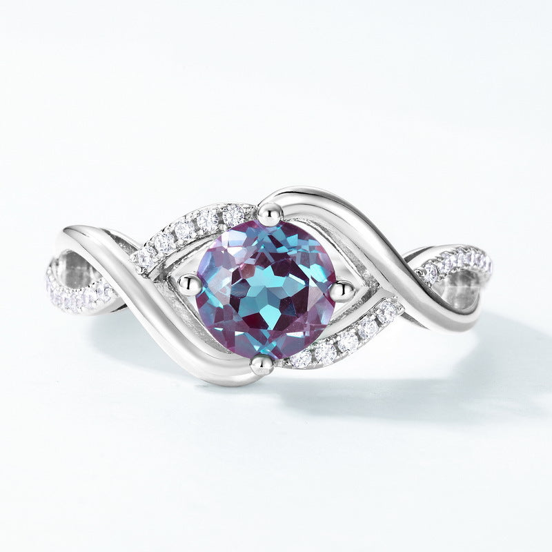 S925 Sterling Silver Jewelry Ring Alexandrite Gemstone Wavy Style Rings