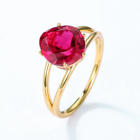 S925 Sterling Silver Jewelry Ring Red Corundum Gemstone Geometric Style Luxury Rings