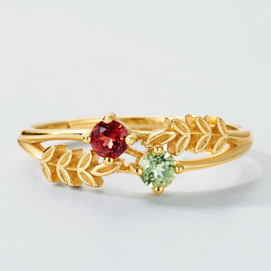 S925 Sterling Silver Jewelry Rings Natural Peridot and Garnet Gemstone Elegant Ring