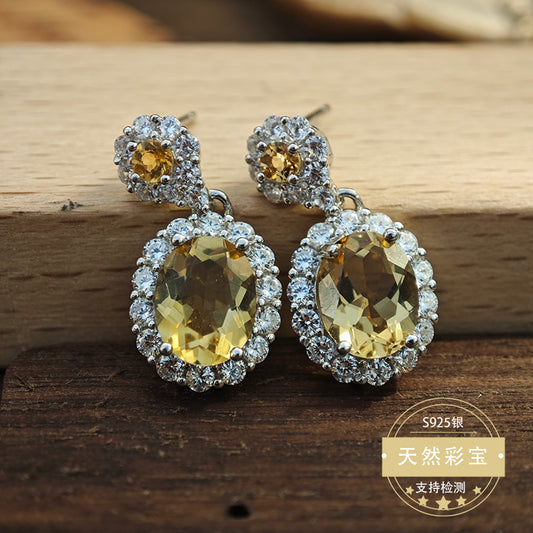 925 Sterling Silver Fine Jewelry Natural Citrine Gemstone Light Luxury Drop Earrings