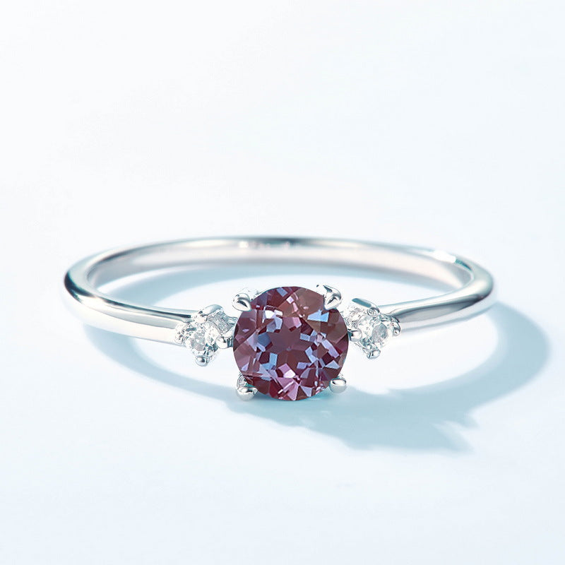 S925 Sterling Silver Jewelry Ring Alexandrite Chameleon Gemstone Simple Luxury Rings