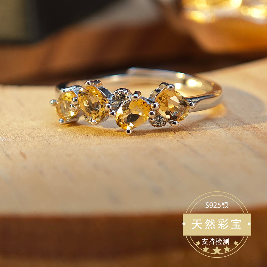 S925 Sterling Silver Fine Jewelry Natural Citrine Gemstone Fashion Style Simple Luxury Rings