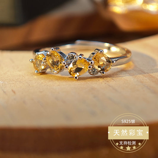 S925 Sterling Silver Fine Jewelry Natural Citrine Gemstone Fashion Style Simple Luxury Rings