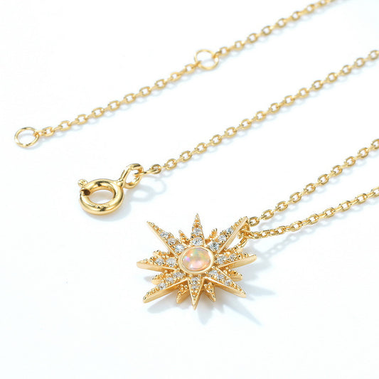 S925 Sterling Silver Jewelry Pendants Opal Gemstone Starlight Style Necklace Charms