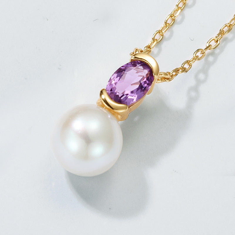 S925 Sterling Silver Jewelry Necklace Natural Freshwater Pearl Amethyst Gemstone Charms Necklaces