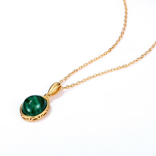 S925 Sterling Silver Jewelry Pendants Natural Malachite Gemstone Gold Plating Necklace Charms
