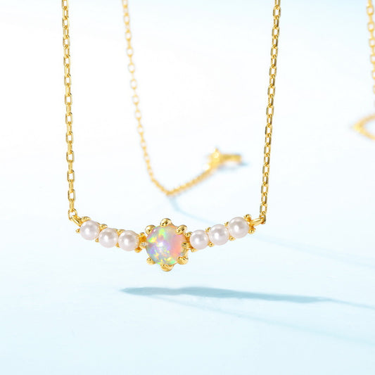 S925 Sterling Silver Jewelry Necklace Gold Plating Opal Gemstone Fashion Luxury Necklace