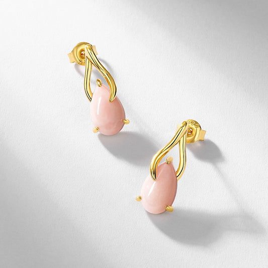 S925 Sterling Silver Jewelry Earrings Natural Pink Opal Gemstone Simple Luxury Earrings