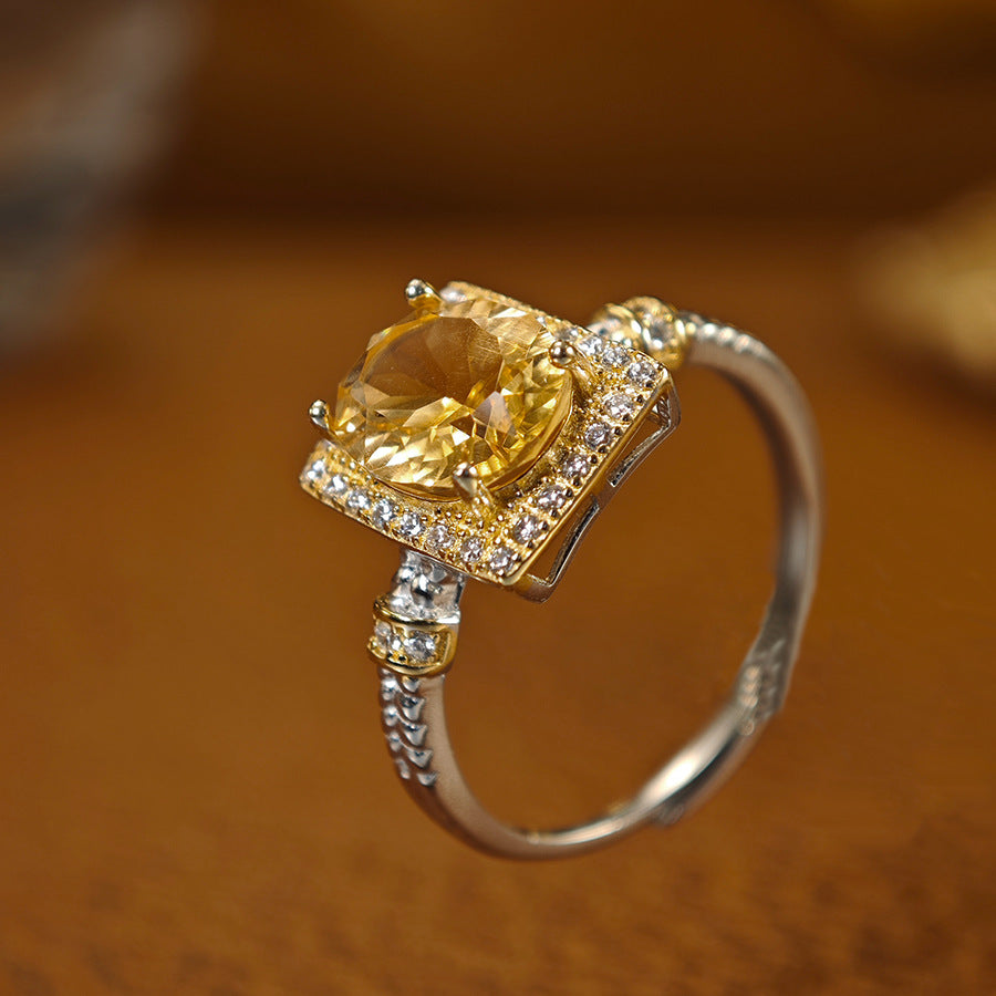 S925 Sterling Silver Jewelry Ring Natural Citrine Gemstone Fashion Style Simple Luxury Rings