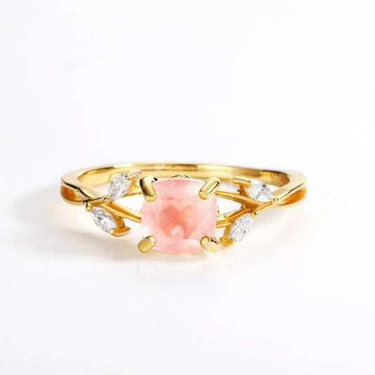 S925 Sterling Silver Jewelry Rings Natural Rose Quartz Gemstone Fashion Luxury Ring