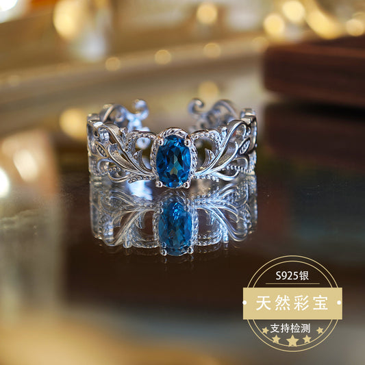 S925 Sterling Silver Jewelry Ring Natural London Blue Topaz Gemstone Luxury Rings