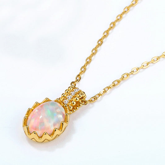S925 Sterling Silver Jewelry Opal Gemstone Oval Style Vintage Luxury Necklace Pendant