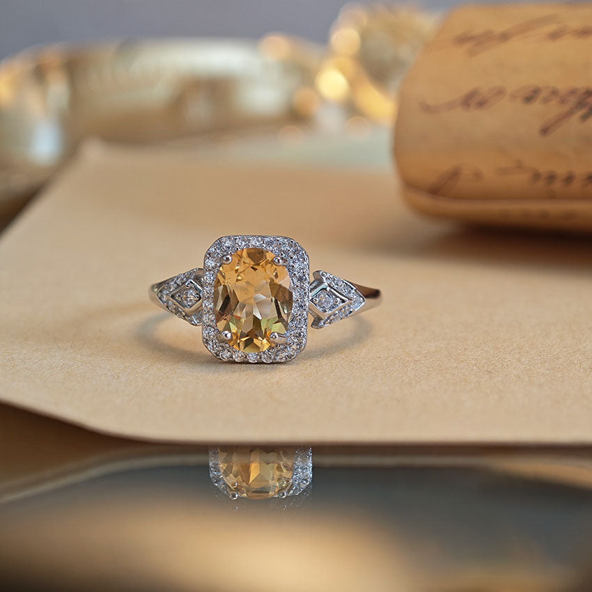 S925 Sterling Silver Jewelry Ring Natural Citrine Gemstone Palace Style Simple Luxury Rings